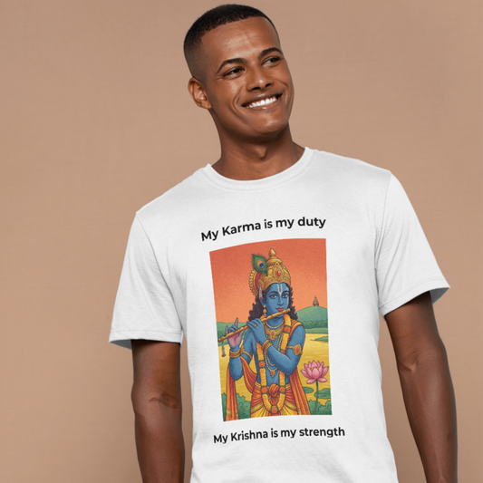 My Karma is My Duty" Lord Krishna Oversized Graphic T-Shirt - Spiritual Devotional Apparel