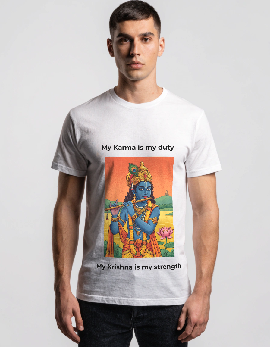 My Karma is My Duty" Lord Krishna Oversized Graphic T-Shirt - Spiritual Devotional Apparel